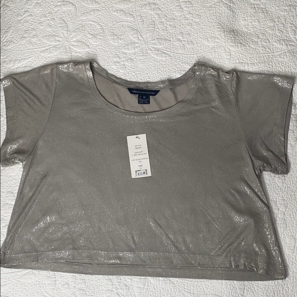 French Connection Metallic Grey Silver Cropped Tee - Picture 2 of 3